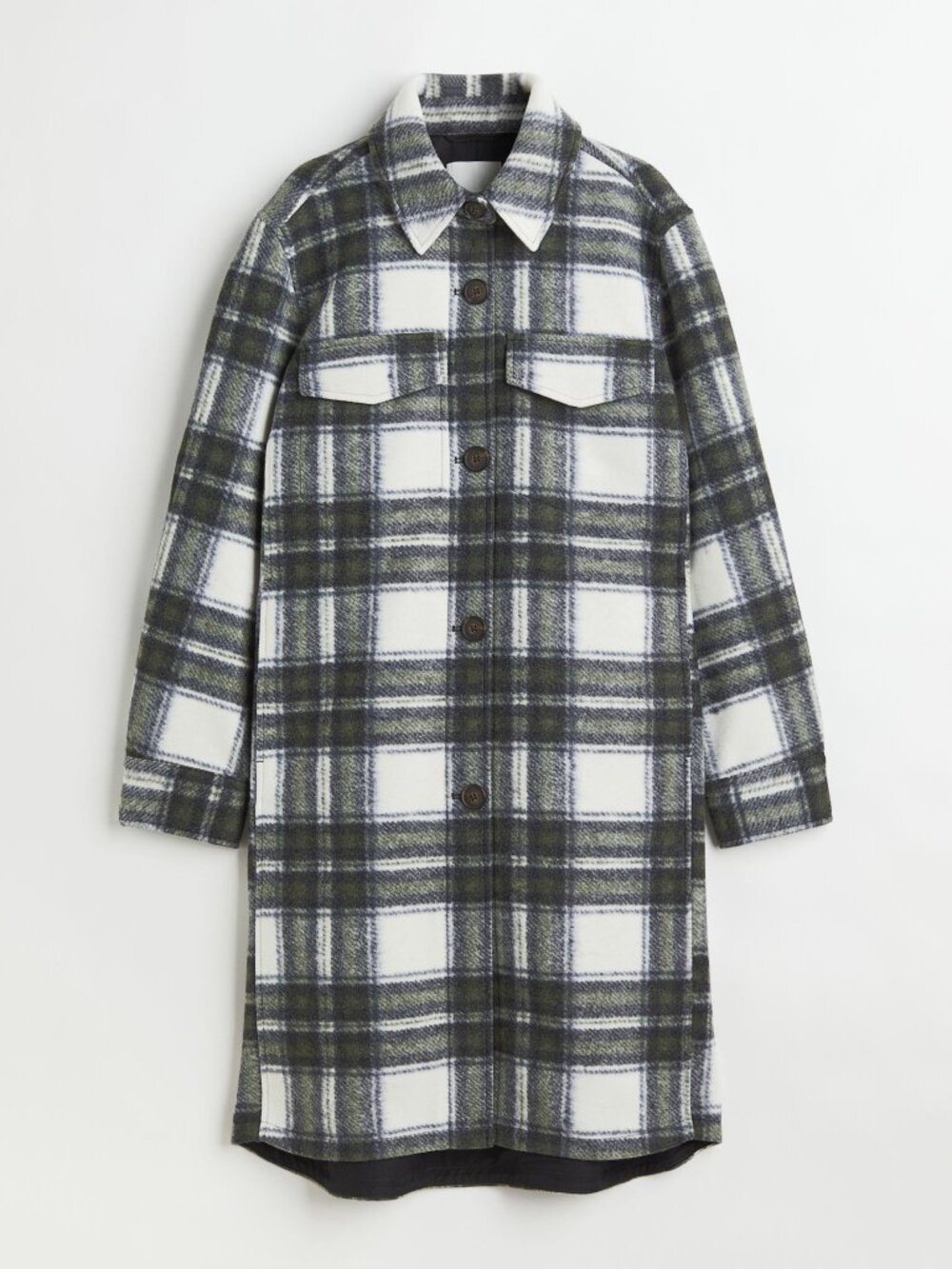 (NWT) H&M - long dark green plaid shirt jacket ("shacket")